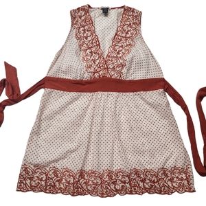 Papaya Womens White Orange Polka Dot Eyelet Sleeveless Surplice Top Size M